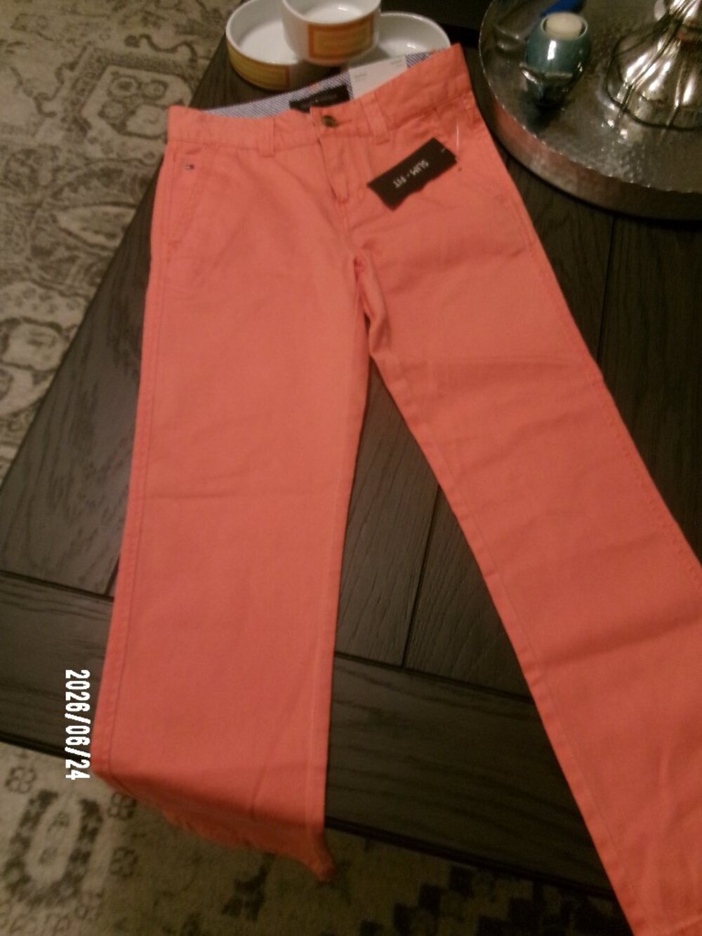 NWT Tommy Hilfiger Boys Chino Pants Coral Cotton Casual Pockets Classic SIZE 8
